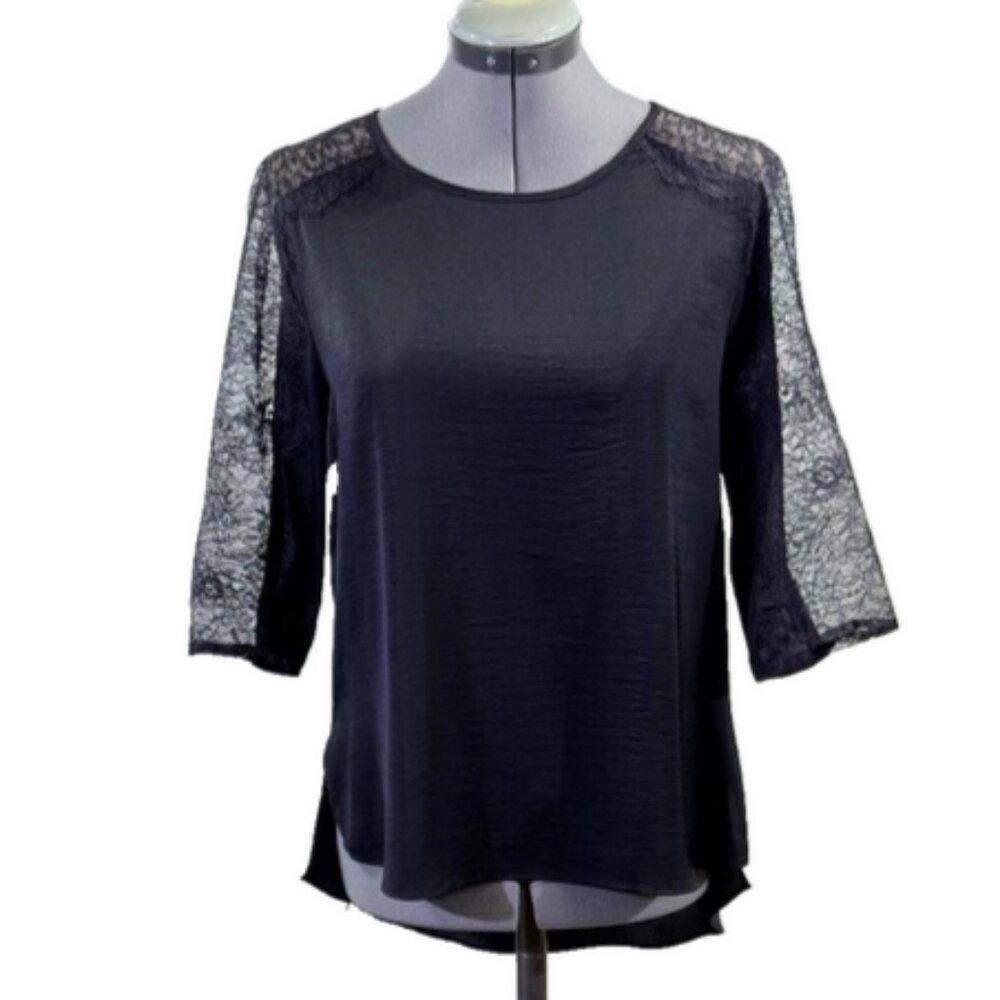 BCBG MaxAzria Addy lace trim top draped back, S   SALE!